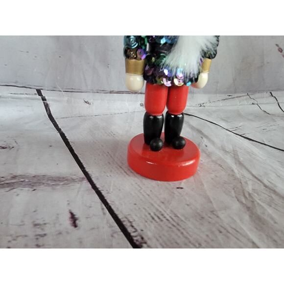 Nutcracker Ornament 5inch Wooden With Sequin Jacket Crown - Picture 4 of 8